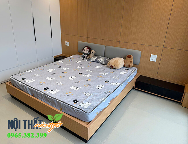 Giường ngủ gỗ công nghiệp có nệm đầu giường êm ái