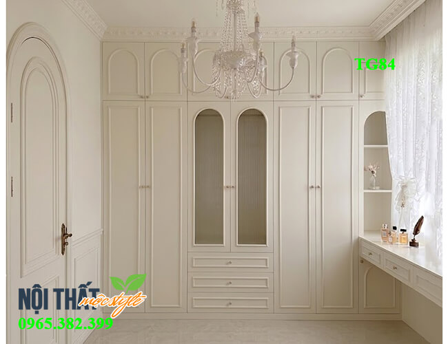 Tủ quần áo tân cổ điển TG84 đẹp tinh tế, thiết kế liền bàn trang điểm đẹp Tủ quần áo tân cổ điển TG84 đẹp tinh tế, thiết kế liền bàn trang điểm đẹp
