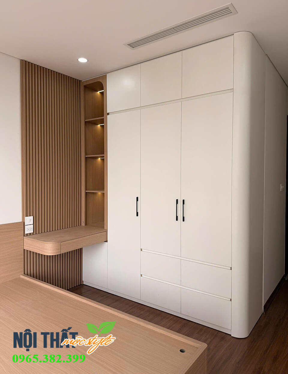 Tủ quần áo bo cong thẩm mỹ nhấn khoang trang trí gắn led Tủ quần áo bo cong thẩm mỹ nhấn khoang trang trí gắn led