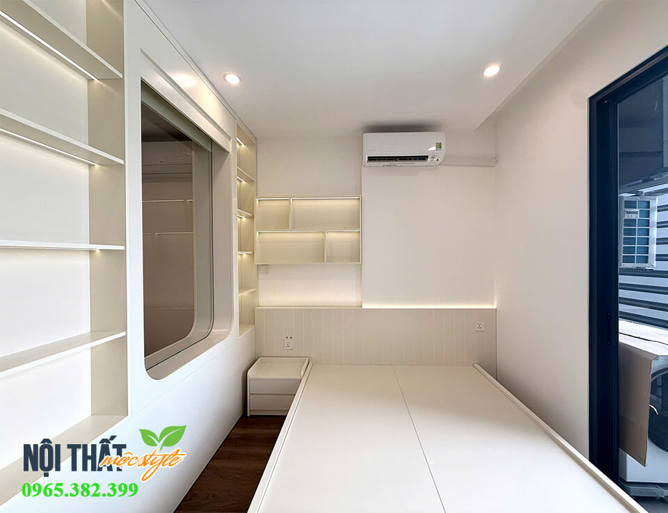 Phòng ngủ cho căn 1 ngủ với giường 1m8x2m màu trắng Phòng ngủ cho căn 1 ngủ với giường 1m8x2m màu trắng