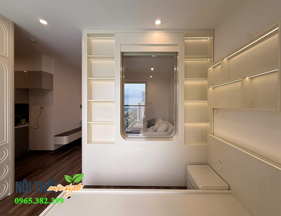 Hệ vách kính trang trí ngăn chia không gian hướng nhìn từ phòng ngủ Hệ vách kính trang trí ngăn chia không gian hướng nhìn từ phòng ngủ