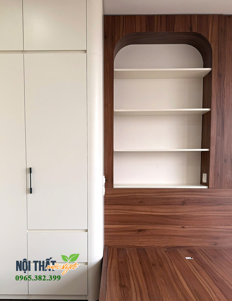 Chi tiết giá sách đầu giường uốn cong liền khối Chi tiết giá sách đầu giường uốn cong liền khối