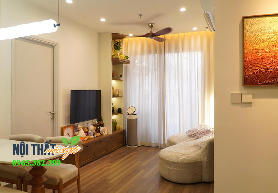 Thi công nội thất khách liền bếp đẹp cho chung cư