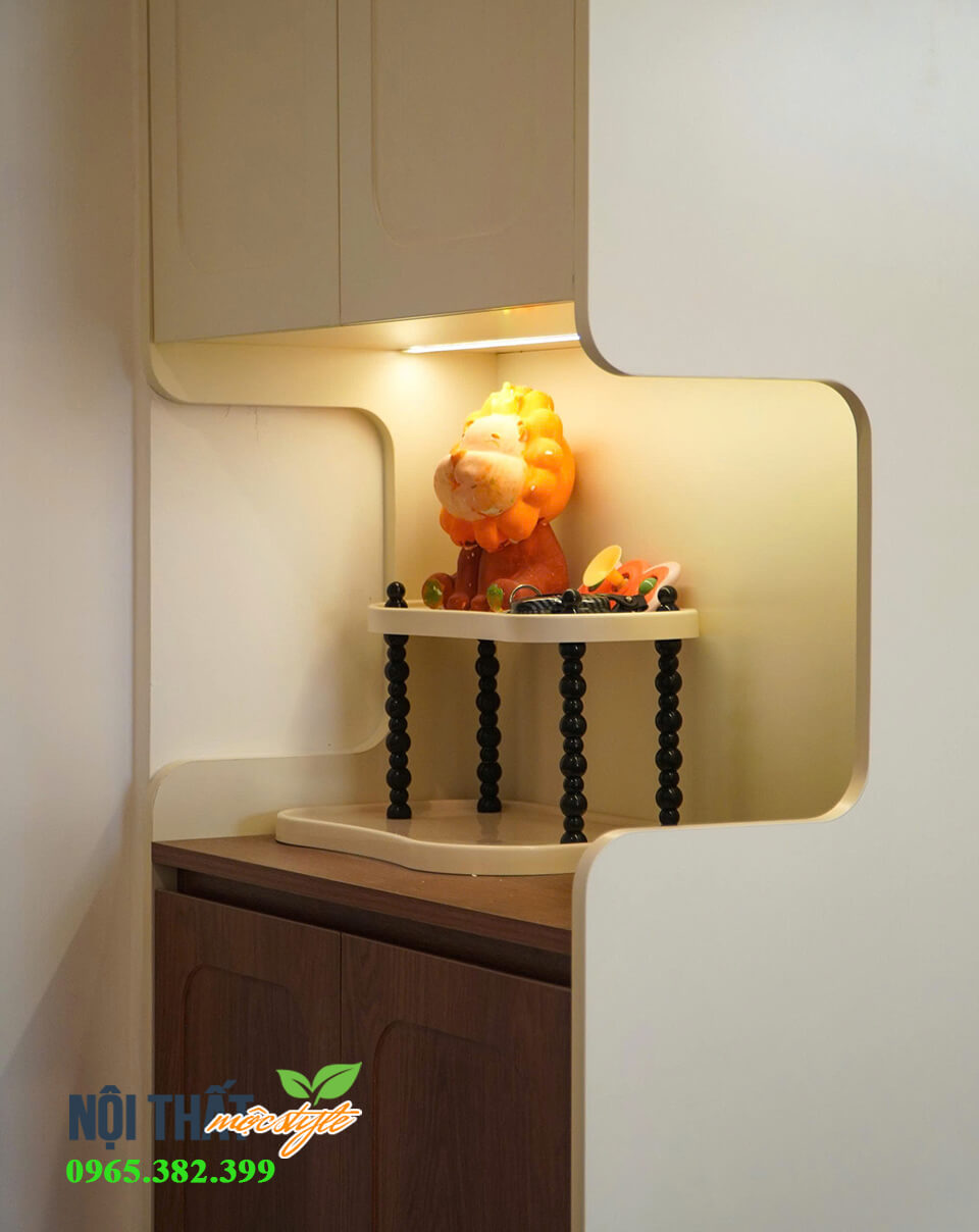 Chi tiết trang trí tủ giày với khoang để đồ hở tinh tế