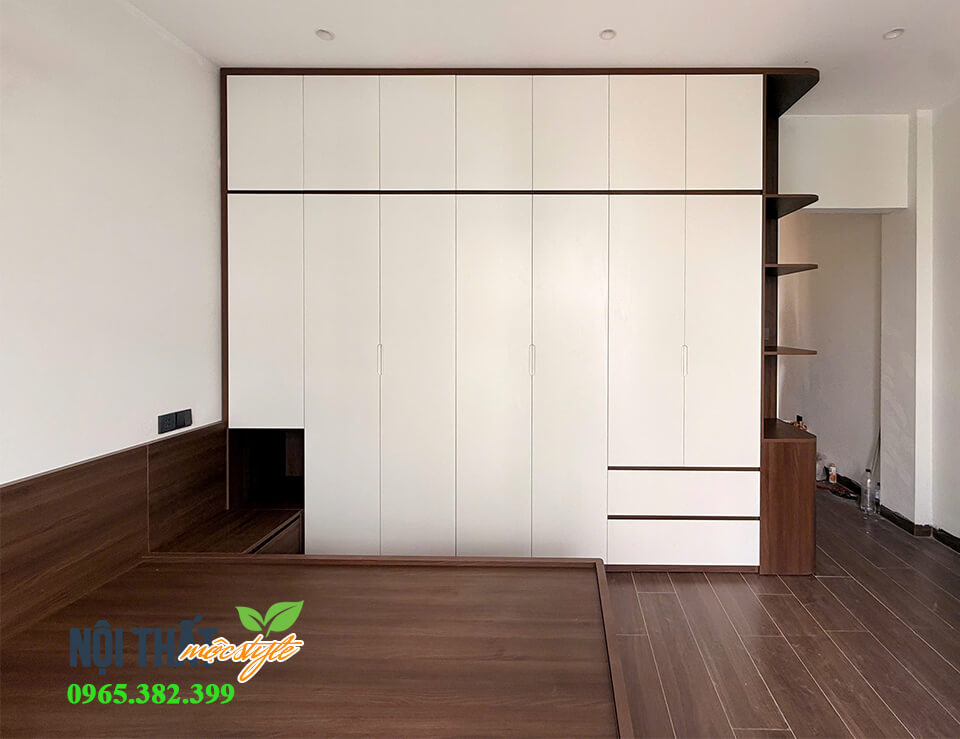 Tủ quần áo phòng ngủ master đẹp với gam nâu thuần